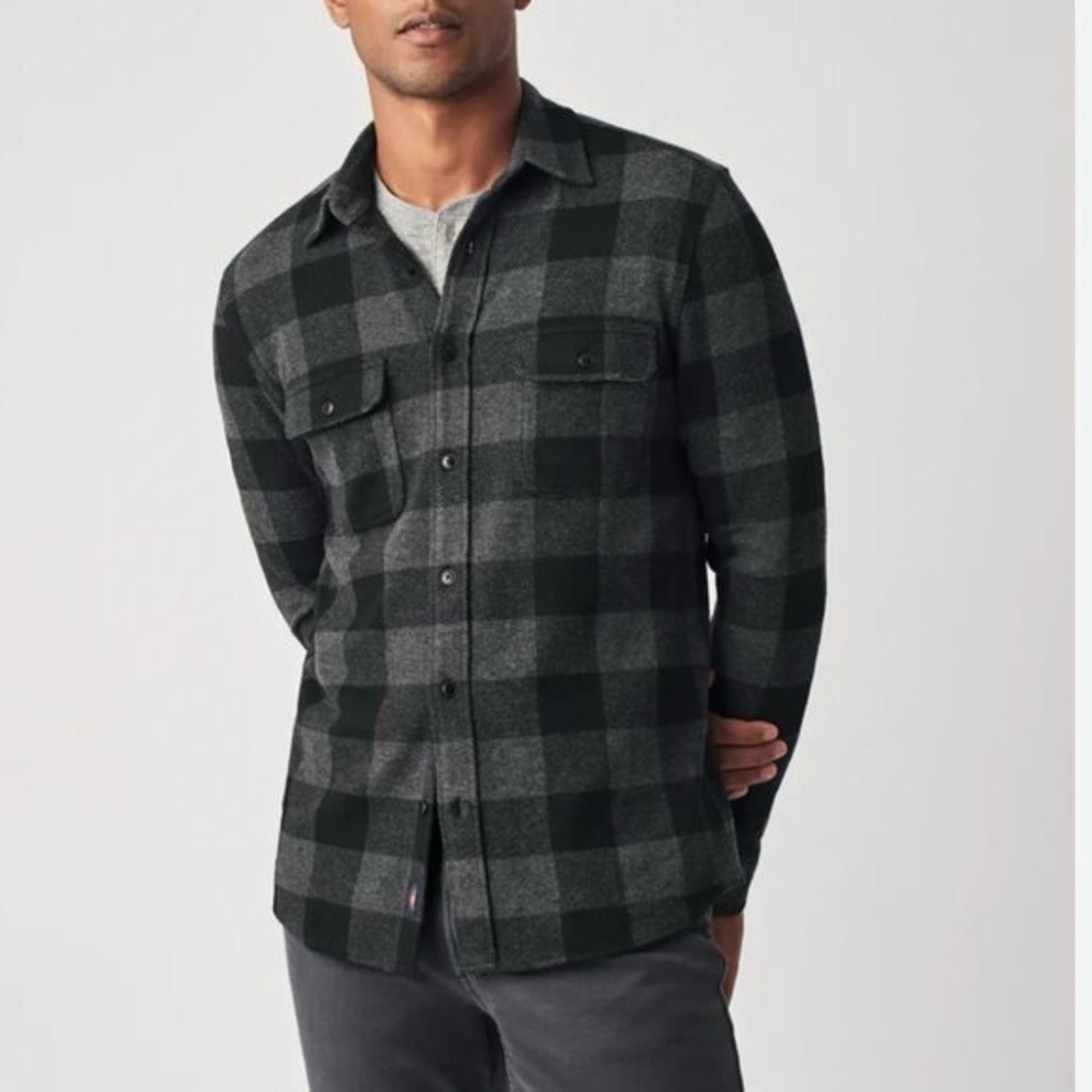 FAHERTY Men's Legend Sweater Charcoal Black Buffalo Button Up Shirt Size XL NWOT